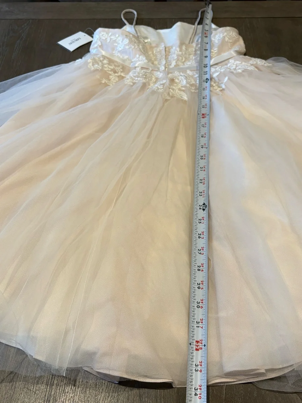 👑Princess Dress by David's Bridal Blush Lace & Tulle with Rhinestone Accents NWT - Picture 7 of 16